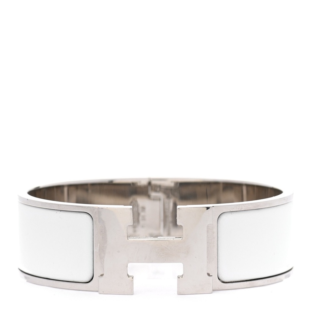 Hermes Clic H Bracelet White & Silver Thick